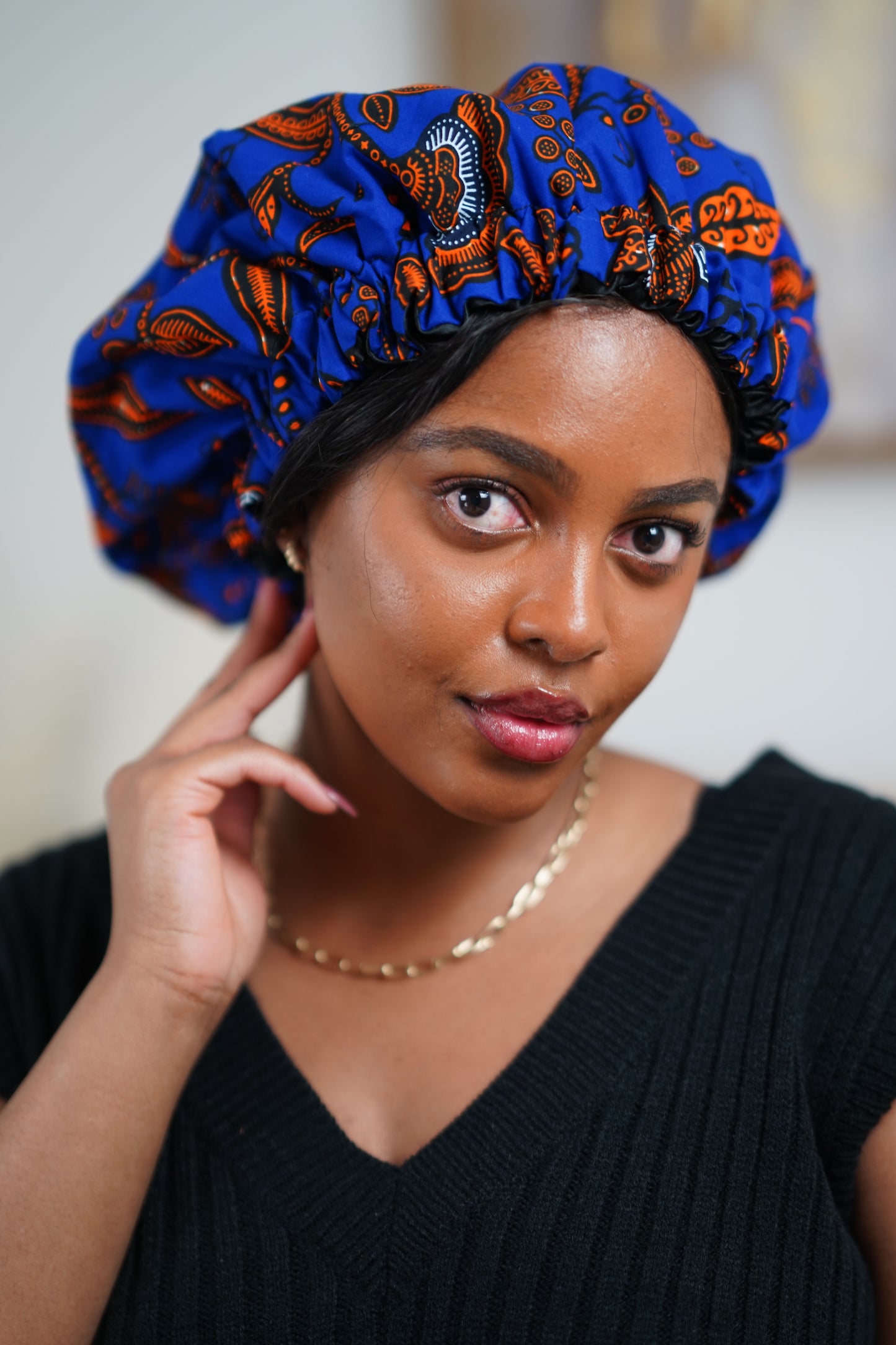 Royal Blue African Print Bonnet